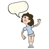 cartoon woman waving with speech bubble N255