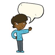 cartoon woman waving with speech bubble N256