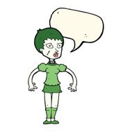 cartoon zombie monster woman with speech bubble N7