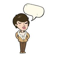 cartoon cool relaxed woman with speech bubble N7