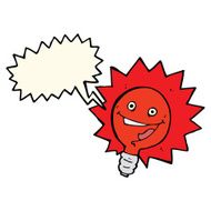 happy flashing red light bulb cartoon with speech bubble N8