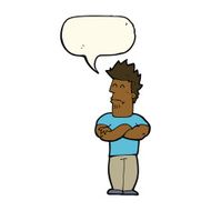 cartoon sulking man with speech bubble N8