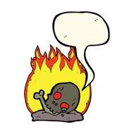 cartoon burning old bones with speech bubble N4