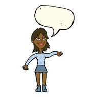 cartoon woman making hand gesture with speech bubble N8