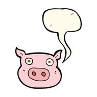 cartoon pig face with speech bubble N8