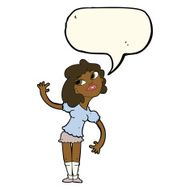 cartoon woman waving with speech bubble N257