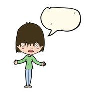 cartoon woman shrugging shoulders with speech bubble N353