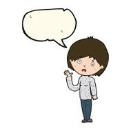 cartoon worried woman with speech bubble N59