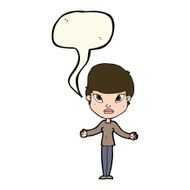 cartoon woman shrugging shoulders with speech bubble N354