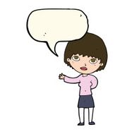 cartoon woman explaining with speech bubble N34