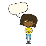 cartoon friendly woman with speech bubble N56