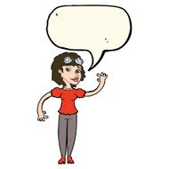 cartoon pilot woman waving with speech bubble N6