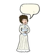 cartoon shocked victorian woman with speech bubble N8