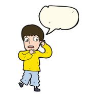 cartoon frightened boy with speech bubble N13