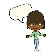 cartoon woman shrugging shoulders with speech bubble N357