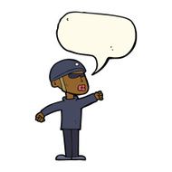 cartoon security guy with speech bubble N8