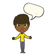cartoon woman shrugging shoulders with speech bubble N358
