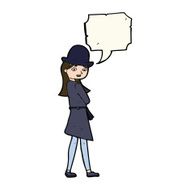 cartoon female spy with speech bubble N17