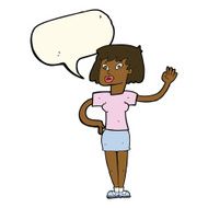 cartoon woman waving with speech bubble N259
