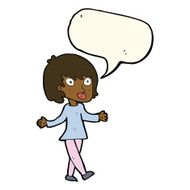 cartoon woman with open arms speech bubble N78