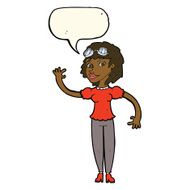 cartoon pilot woman waving with speech bubble N7