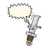 cartoon frightened knife with speech bubble N7