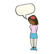 cartoon brainy woman with speech bubble N8