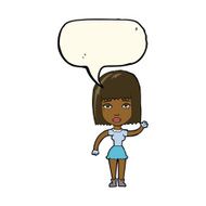 cartoon waving woman with speech bubble N103