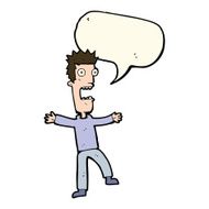 cartoon terrified man with speech bubble N150