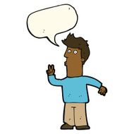 cartoon man signalling with hand speech bubble N4