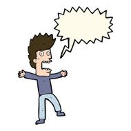 cartoon terrified man with speech bubble N151