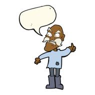 cartoon angry old man in patched clothing with speech bubble N8