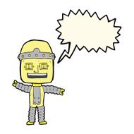 cartoon waving robot with speech bubble N14
