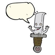crazy cartoon knife character with speech bubble N7