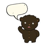 cartoon unhappy black teddy bear with speech bubble N4