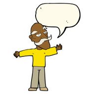 cartoon old man spreading arms wide with speech bubble N8