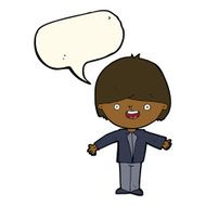 cartoon happy boy with open arms speech bubble N11
