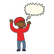 cartoon security man panicking with speech bubble N7