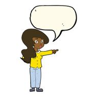 cartoon pretty woman pointing with speech bubble N32