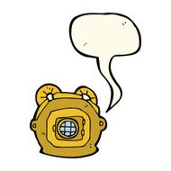 cartoon old deep sea diver helmet with speech bubble N4
