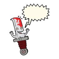 crazy cartoon knife character with speech bubble N8