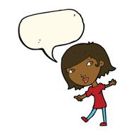 cartoon happy girl gesturing to follow with speech bubble N8