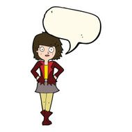 cartoon girl in jacket with speech bubble N7