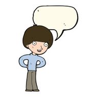cartoon happy boy with hands on hips speech bubble N4