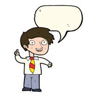 cartoon school boy with idea speech bubble N22