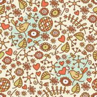 Seamless pattern with romantic birds in crown