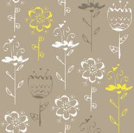 Seamless pattern with light sketch flowers on grey background