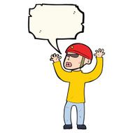 cartoon security man panicking with speech bubble N8