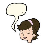 cartoon pretty female face with speech bubble N75