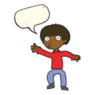 cartoon boy waving warning with speech bubble N8